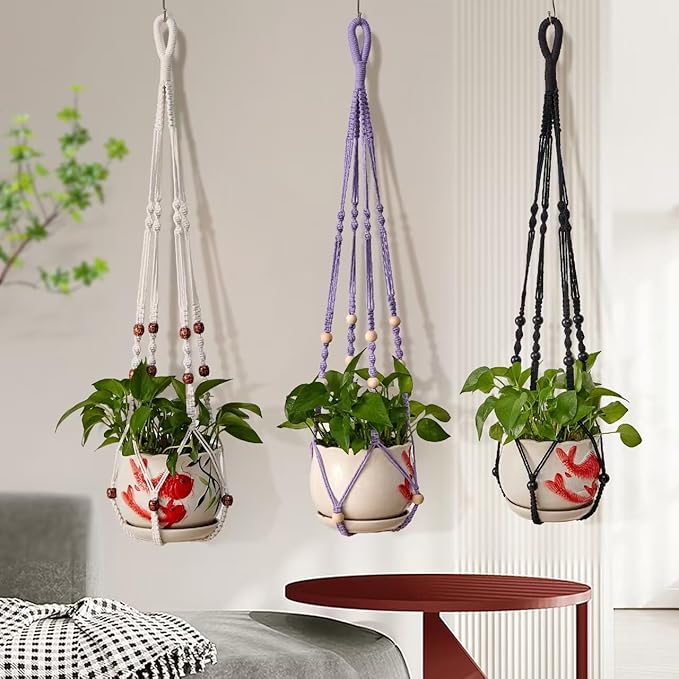 3 ft Macrame Plant Hanger Indoor Handmade Large Long Wall Window Black Hanging Planters Holder Outdoor Boho Home Decor Ceiling Basket Hangers Plants