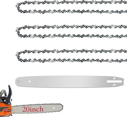 20 Inch Chainsaw Bar & Chain Combo for Stihl 20" 3/8" Pitch, .050" Gauge 72 Drive Links Fits Stihl 030 036 MS360 MS660 MS361 044 MS441 Replacement Chain Saw Bar for STIHL (3 Chains+ 1Bar)