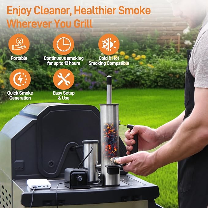 2025 Portable Electric Smoke Generator, Adjustable Smoke Control & Fits 99% Pellet Smokers & Grills, Cold/Hot Smoking Modes for Meats, Salmon & Cheeses – Great Gift Idea for Smoke Lovers