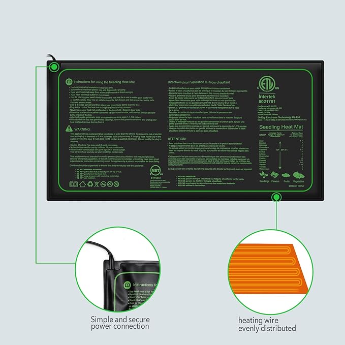 Seedling Heat Mat with ETL Listed,Warm Hydroponic Heating Pad for Indoor Seed Starting,Brewing and Greenhouses,Durable Waterproof Germination Station Heat Mat (1 Pack-20"x10"-Heat Mat)