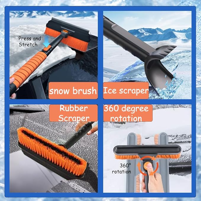 41'' Car Snow Brush and ice Scraper, Snow Shovel for car, Snow Shovel Brooms with Foam Handles 360° Swivel Brooms, Snow Shovels for Cars,Buggies, vehiclesand Trucks