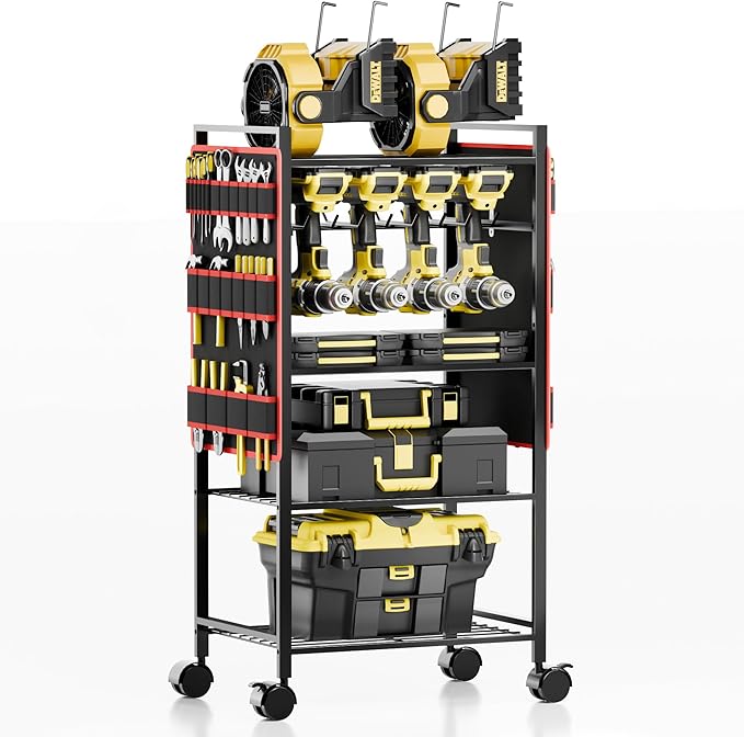 5 - Tier Power Tool Organizer Cart - 300 lbs Heavy Duty Utility Rack Shelf, Rolling Drill Holder & Tool Storage Cart on Wheels for Garage, Workshop, Ideal Gift for Men (no Power)