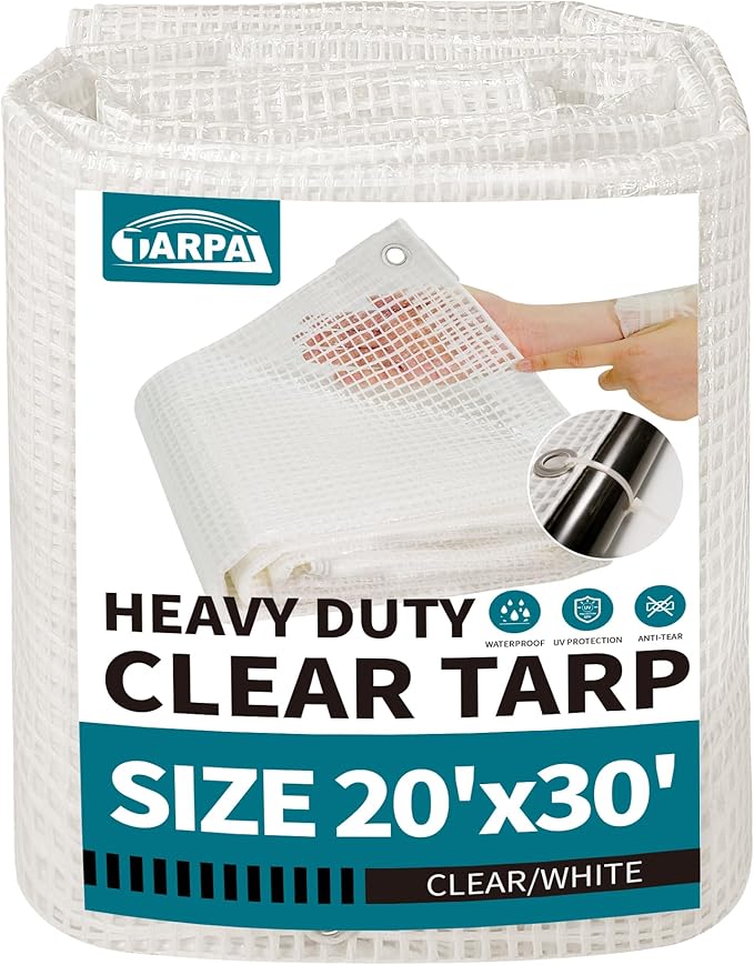 TARPAL 20'x30' Clear White Tarp Heavy Duty Waterproof 12mil with Grommets or Zip Ties for Large Greenhouses for Outdoors Garden,Farm,Chicken Coops