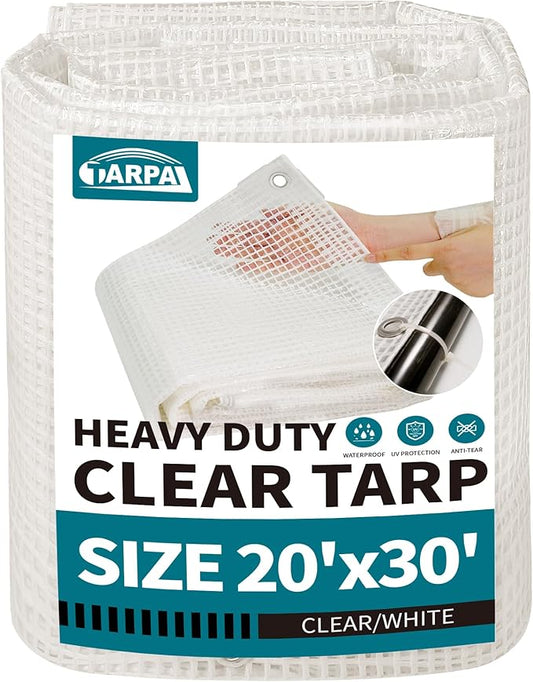 TARPAL 20'x30' Clear White Tarp Heavy Duty Waterproof 12mil with Grommets or Zip Ties for Large Greenhouses for Outdoors Garden,Farm,Chicken Coops