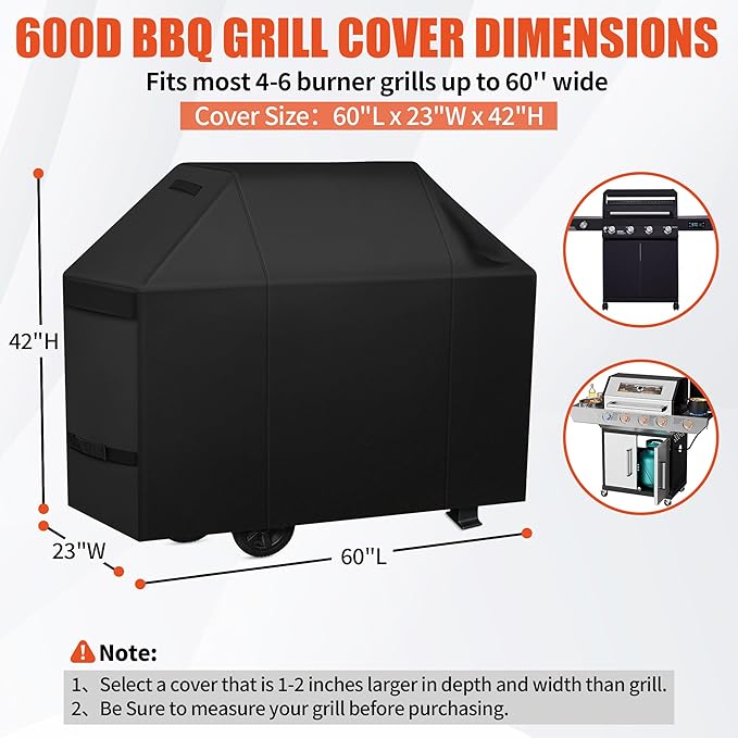 iCOVER Grill Cover 60 inch, BBQ Grill Cover for Outdoor Grill, 600D Heavy Duty Waterproof BBQ Cover, Anti-UV and Rip-Proof Barbecue Cover, Gas Grill Cover for Weber, Char-Broil, Nexgrill, etc