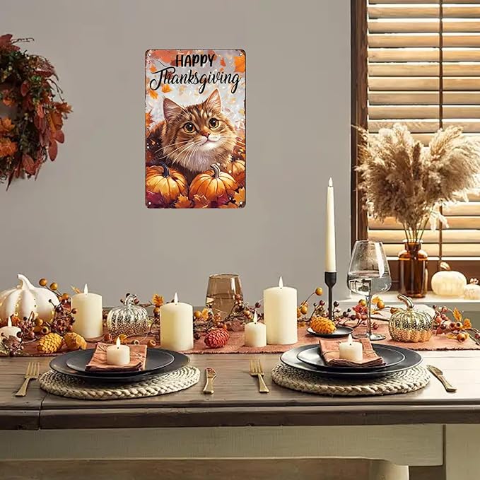 Metal Signs Happy Thanksgiving Tin Signs Aluminum Sign for Living Room Bedroom Bar Cafe Yard Garden Office Wall Decor 12×8 Inch