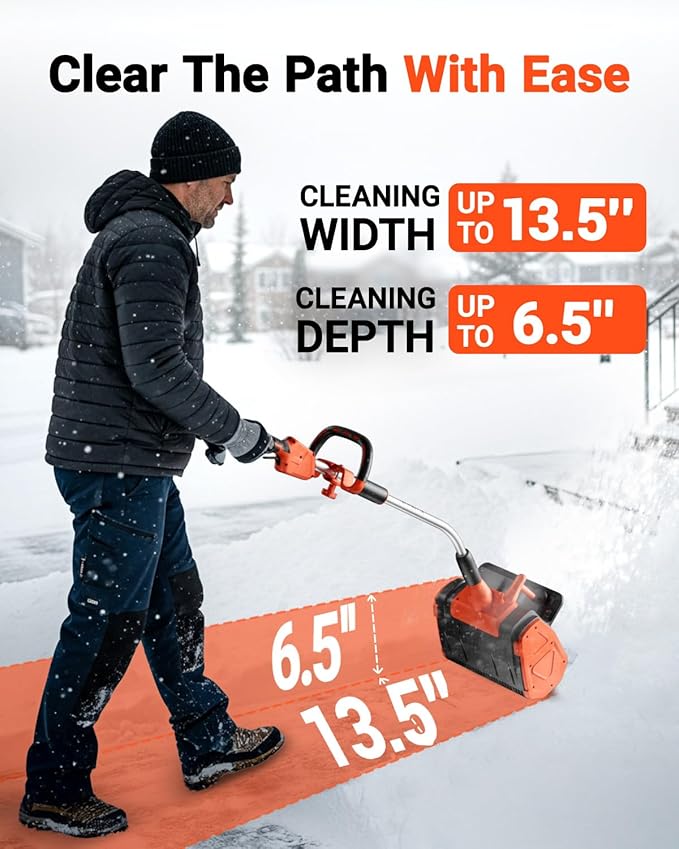 VOLTASK Cordless Snow Shovel, 48V | 13.5-Inch Cordless Snow Blower, Battery Snow Blower with Directional Plate (2 * 24V Battery & Dual Quick Charger Included)