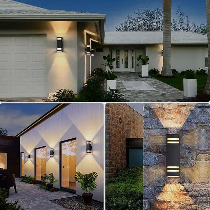 SHIMR Dusk to Dawn Outdoor Lighting 2 Pack, Modern Exterior Lighting Fixtures Wall Mount ETL Listed, Aluminum Anti-Rust Outdoor Sconce Up and Down Outside Lights for House Porch, LED Bulbs Include