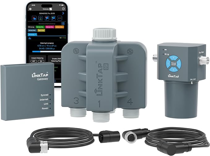 LinkTap Q1 4-Zone Wireless Water Timer & Gateway, 4 Separate Ports, 4 Built-in Flow Meters, Equals Four G2S Smart Hose Timers, Easy Install & Use, 2-Year Warranty