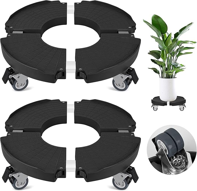 2 Pack Plant Caddy Stands with 360° Wheels Adjustable 15-22 Inch Rolling Plant Stands Heavy Duty Large Plant Carts Dolly with Casters 440lbs Capacity for Large Planter, Garden Pot, Flower Pot, Black