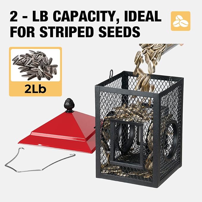 Veehoo Metal Bird Feeder for Outdoors Hanging, Fly Through Wild Birdfeeder Outside, Finch Cardinal Chickadee Feeders for Peanut Sunflower Seed, Red