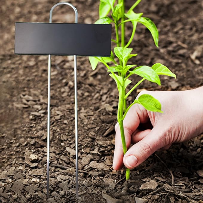 Plant Labels Metal Stainless Steel Garden Plant Markers Weatherproof Stake Tag Garden Plant Tags with Pen for Outdoor Seedling Flower Herb Vegetable Greenhouse(30 Pack) (Black)