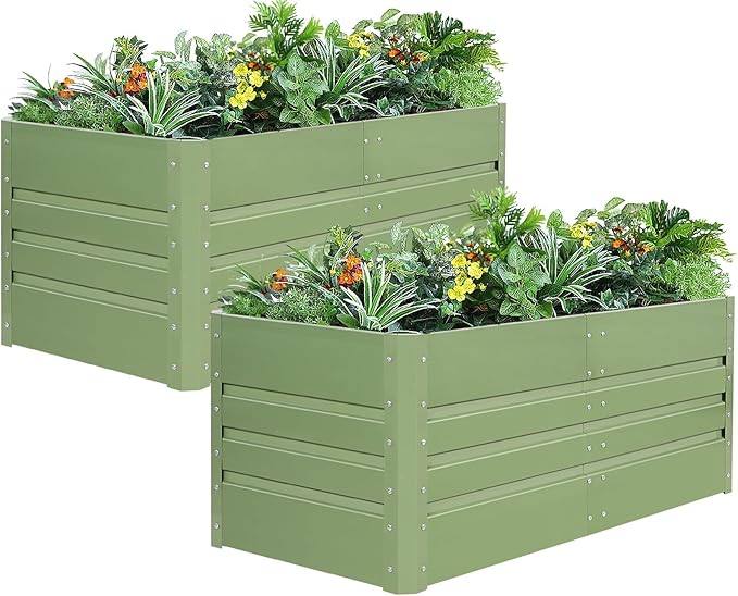 1MORE Raised Garden Bed- 4x2x1.8ft Planter Garden Boxes Outdoor, Raised Beds for Gardening, Large Metal Garden Bed Kit for Vegetables Flower, Deep Root Planter Raised Beds with Tools.Green,2pack