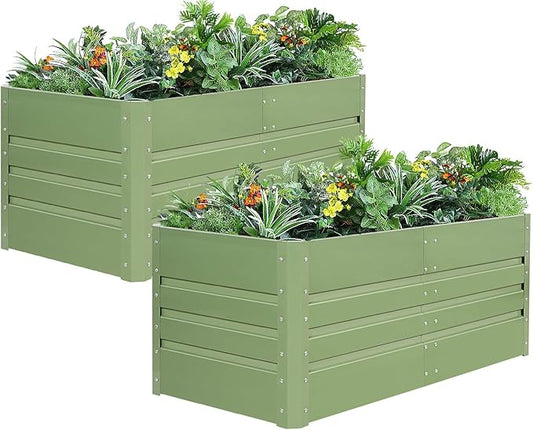 1MORE Raised Garden Bed- 4x2x1.8ft Planter Garden Boxes Outdoor, Raised Beds for Gardening, Large Metal Garden Bed Kit for Vegetables Flower, Deep Root Planter Raised Beds with Tools.Green,2pack
