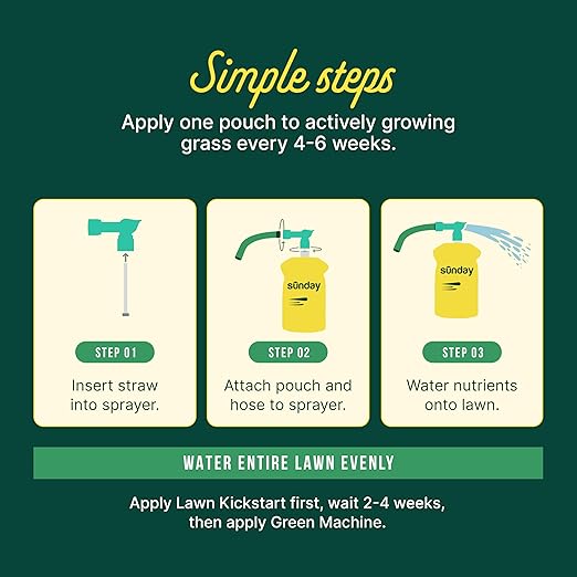 Sunday Lawn Kickstart Fertilizer, 42.3oz, 2 Pack - Fertilizer for Grass Improvement - Includes Universal Sprayer Attachment - Covers Up to 10,000 Sq Ft - Easy Application in 15 Minutes or Less