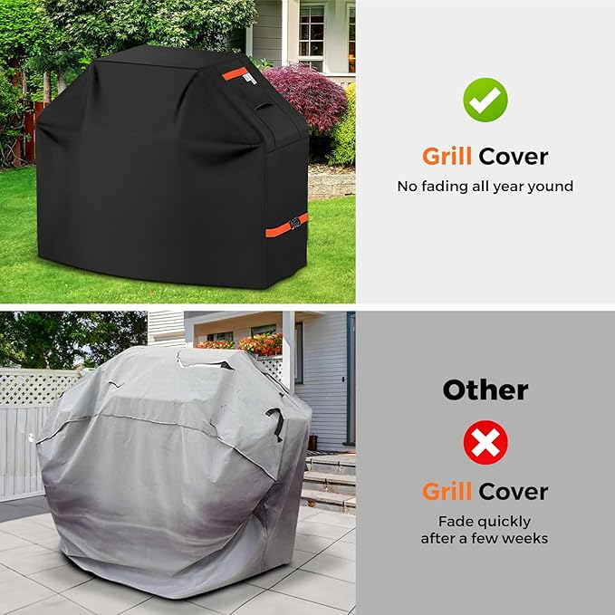 Grill Cover 600D Heavy Duty, Universal Fit Waterproof BBQ Grill Protector with Adjustable Straps, Weatherproof Outdoor Oven Cover for All Seasons