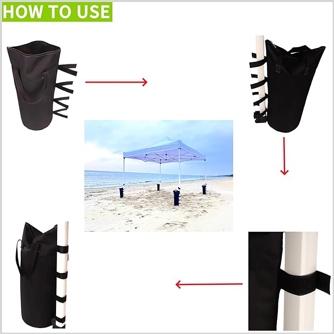 160 LBS Extra Large Sand Bags for Canopy Legs (Without Sand), Zipper Top Sandbags for Weight Set of 4 (Black)