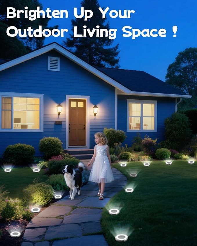 Mini Solar Ground Lights 16 Pack Outdoor IP65 Waterproof Solar Flat Garden Light Solor Powered Disc Pathway Lights for Outside Walkway Yard Landscape Patio Lawn Driveway-Cool White