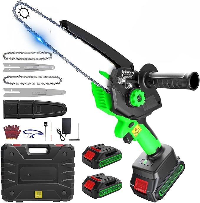 Mini Chainsaw Cordless, 8 inch & 6 inch Electric Chain Saw with 2 Pack Rechargeable Batteries, Battery Powered Handheld Saw for Trees Trimming Wood Cutting, Perfect Gardening Tools for Men Dad Husband