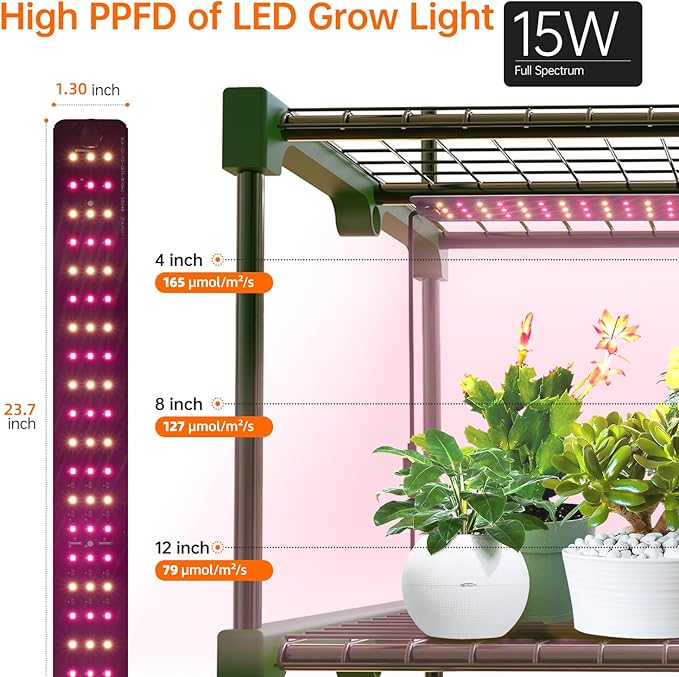 Indoor Greenhouse with Grow Lights, 4 Tier 27.2" L×19.9" W×61.8" H Mini Greenhouse with Zippered PVC Cover for Seed Starting Trays, Dimmable 2FT 60W Plant Light for Indoor Plants with Timer