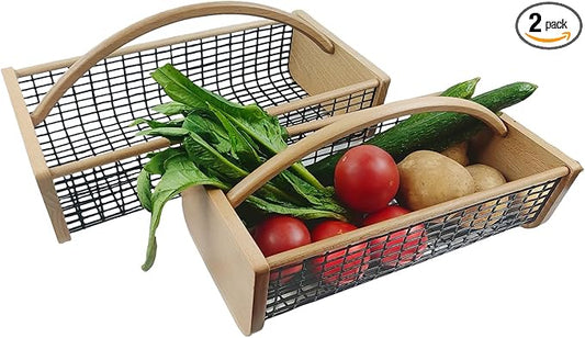 2pcs Garden Hod Harvest Basket, Durable Wooden Gardening, Supply Suitable For Kitchen, Picnic And Outdoor Picking