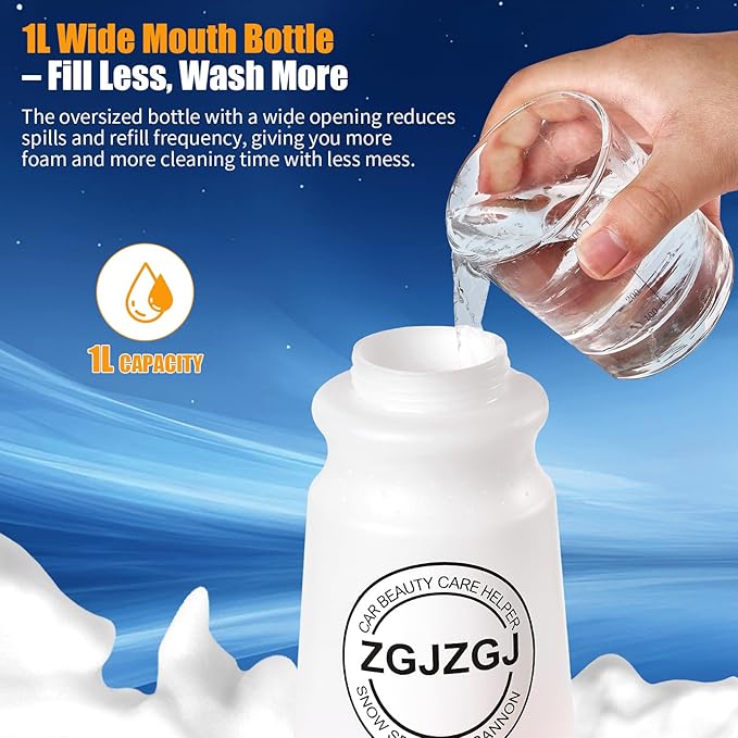 Foam Cannon for Pressure Washer - 1L Wide Mouth Car Snow Foam Cannon, 4000 PSI, Match M22 and 1/4” Quick,The Power Washer Accessories for Car Wash Cleaning, Great Gift for Car Owners