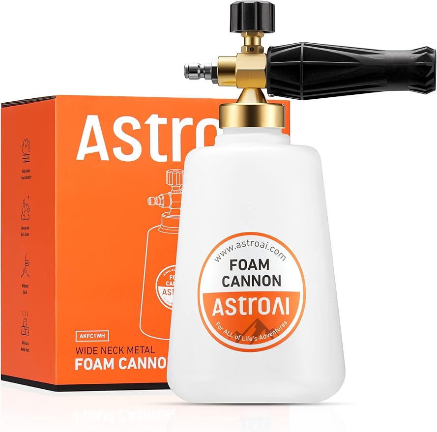 AstroAI Foam Cannon Heavy Duty Car Foam Blaster Wide Metal Neck Bottle Adjustable Snow Foam Lance for Pressure Washer with 1/4" Quick Connector and 1.5 L Bottle,not Used with Garden Hose