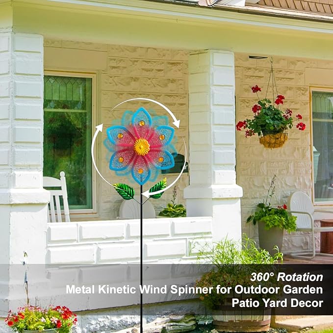 Metal Wind Spinners for Garden Decor - Outdoor Windmill Sculptures, Durable Yard Art Wind Spinners Metal Wind Spinner for Patio Lawn Ornament, Vibrant Red & Blue Garden Spinners Outdoor
