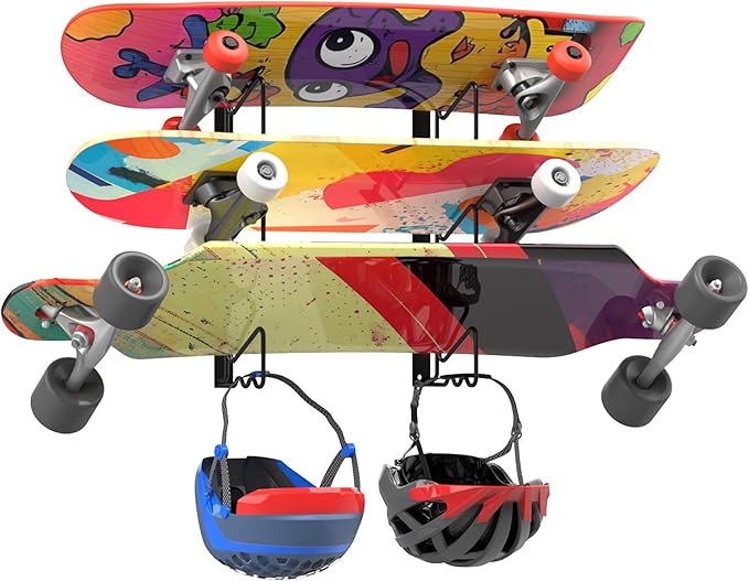 UNIREDPOWER Skateboard Storage Rack, Wall Mounted Organizer Shelf, Wall Display Hanger Holds Up 3 Pairs of Longboard Deck, Garage, Home, Shed