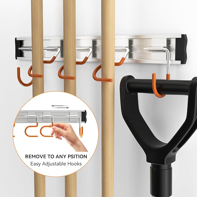 69'' Aluminum Alloy Garden Tool Organizer Wall Mount Garage Organizers and Storage with Hooks Tool Hangers for Shed Hooks for Shovel, Rake, Broom & More
