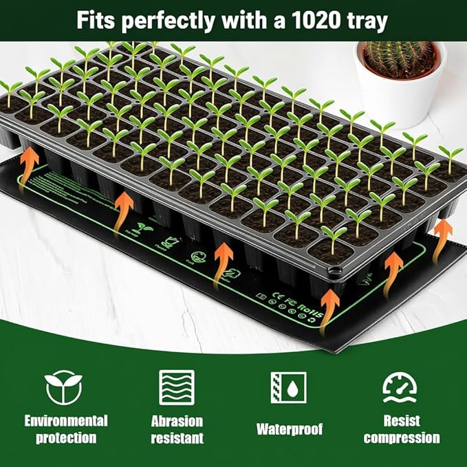 2 Pack Graphene Plant Heating Mat for 1020 Seedling Trays, 20W Waterproof Heating Pads for Seeds Germination and Microgreen Trays Thick and Reusable Gardening Gifts