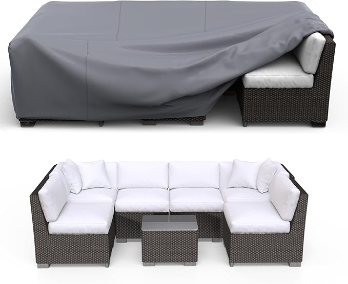 Patio Furniture Set Cover Waterproof, Heavy Duty Funiture Covers for Outdoor Sectional Sofa Set Wicker Rattan Table Chair Rectangular,62"L×42"W×28"H,Grey