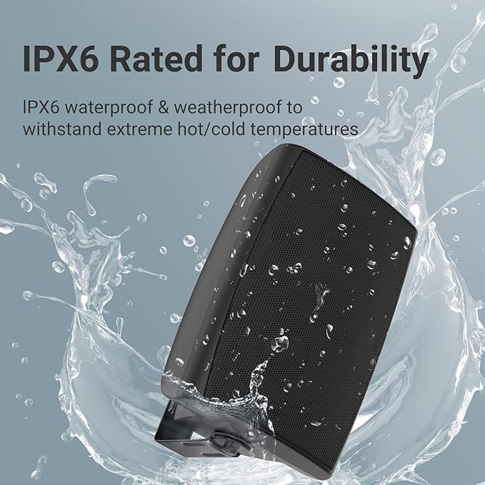 Herdio 400W 6.5 Inch Passive Outdoor Speakers Wired Waterproof,2 Way Wall Mounted Speakers with Powerful Bass for Patio Home Indoor Poolside Deck Backyard (Pair,Black)