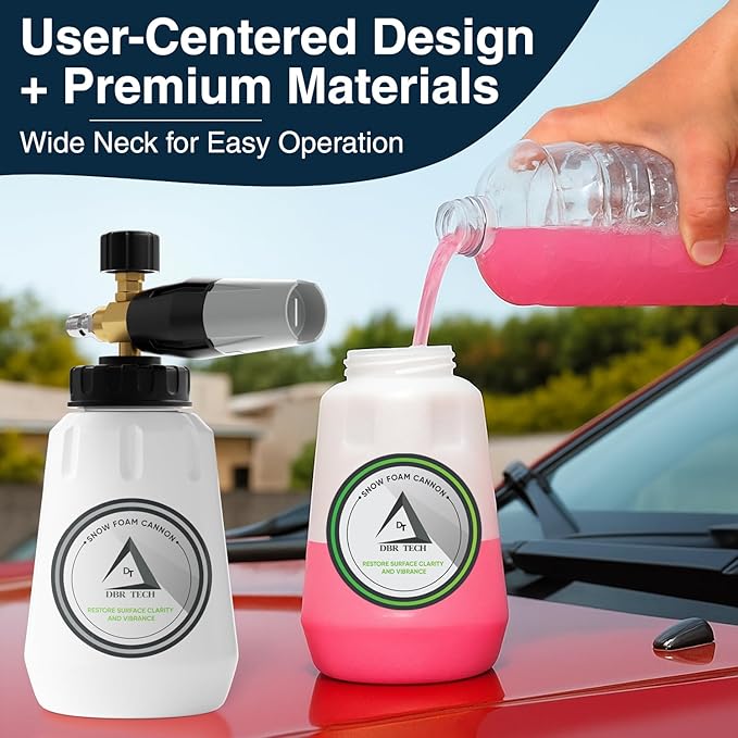 Foam Cannon for Pressure Washer, 1.1mm Orifice, 1000-4000 PSI, 1/4 Inch Quick Connector, Wide Neck and Adjustable Spray, Heavy Duty Car Snow Foam Blaster for Superior Foaming & Deep Clean, Grey