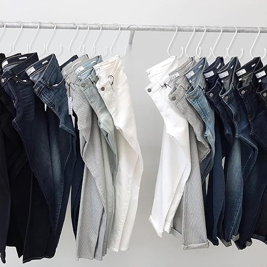 24 Pack 5 Inch White S Hooks, Vinyl Coated with Rubber Stopper Non Slip Heavy Duty, Steel Metal White Rubber Coated Closet S Hooks for Hanging Jeans, Plants, Jewelry, Pot, Pan, Cups, Towels