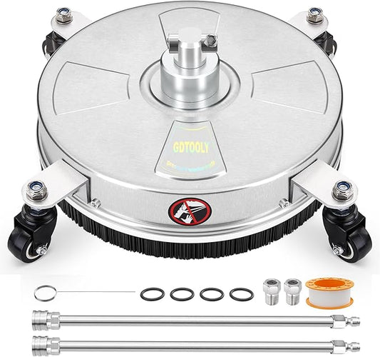 16" Pressure Washer Surface Cleaner, Stainless Steel Power Pressure Washer Attachment for Concrete, Driveway, Patio, Deck Cleaning, with 4 Wheels, 1/4" Quick Connect, 2 Extension Wand, 4000PSI