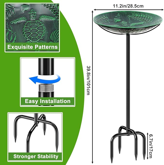 Metal Bird Bath for Outside, Detachable Birdbath & Birdfeeder with Base Stake, Vintage Bird Baths Feeder Bowl for Outdoors Garden Yard Lawn Decor (Vintage Green)