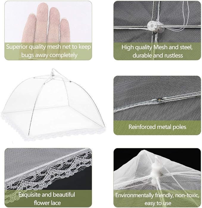 Onarway 3 Pack Food Covers 12 Inch Pop-Up Encrypted Mesh Plate Serving Tents, Fine Net Screen Umbrella for Outdoors, Parties, Picnics, BBQs, Reusable and Collapsible