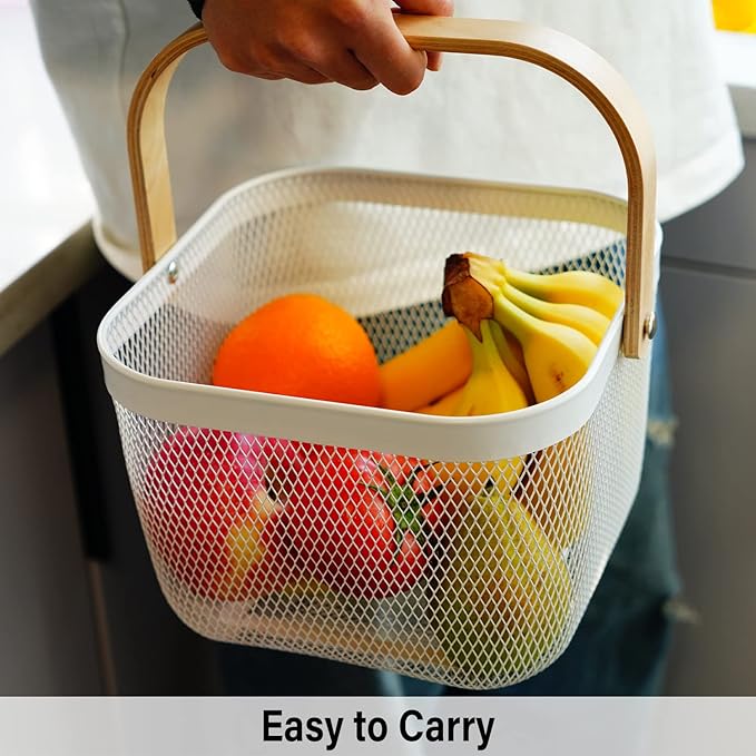 Metal Mesh Steel Harvest Basket, Square Wire Garden Basket with Handle – Multi-Functional Storage Organizer for Gathering Vegetables, Fruits, Kitchen, Garden, Picnic & Cabinet (Aqua)