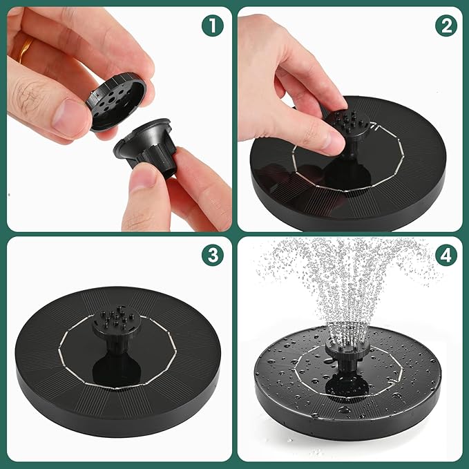 1W Solar Bird Bath Fountain Pump, Solar Fountain, Solar Powered Water Pump, Outdoor Water Fountain with 6-in-1 Nozzles, Free Standing Floating Solar Powered for Bird Bath, Garden, Pond, Pool, Outdoor