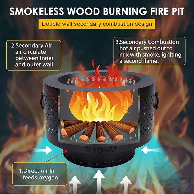 STBoo 13 Inch Smokeless Fire Pits for Outside with Portable Carrying Storage Bag, Smokeless Camping Stove, Low Smoke Outdoor Fireplace for Bonfire Picnic Backyard Cooking on Beach, Black, S