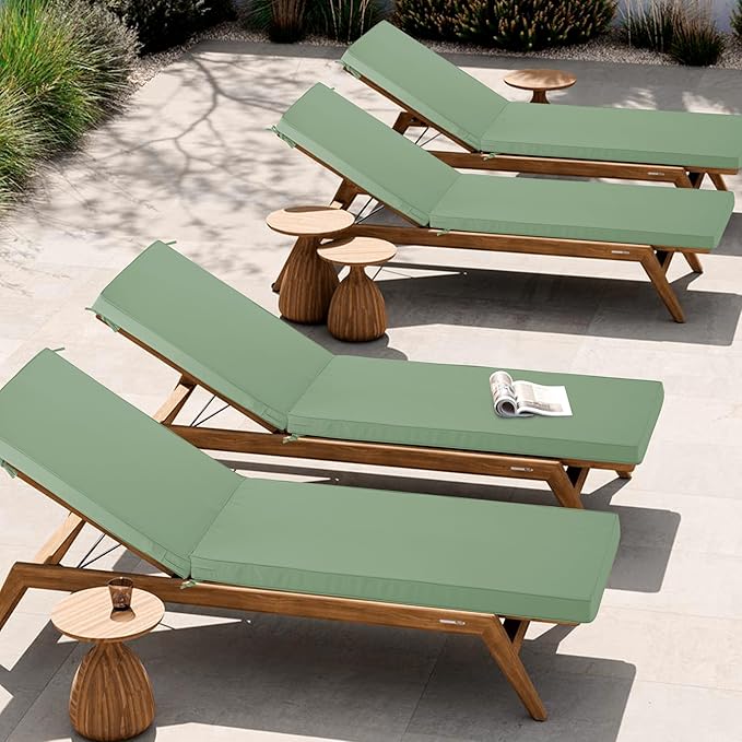 Chaise Lounge Cushion Outdoor, Waterproof and Stain-Resistant Lounge Deck Reclining Chair Cushions for Patio Furniture Lawn Pool Resort Hotel, 80x26x3 Inch, Set of 4, Sage Green