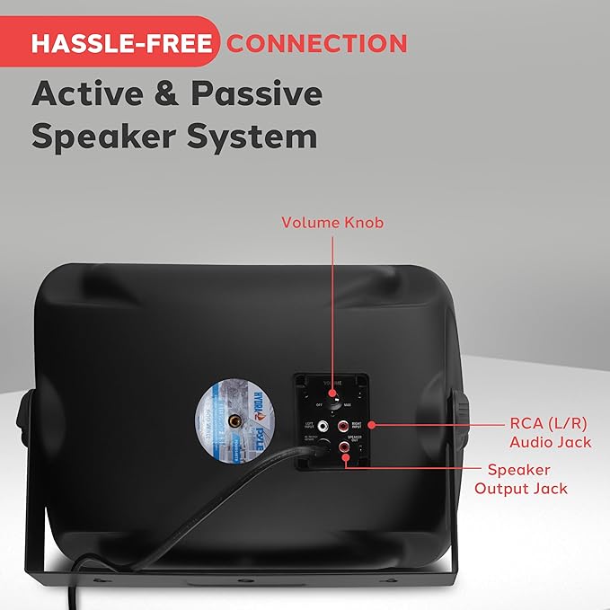 Pyle 5.25 Inch 2 Way Outdoor Waterproof Mountable Wireless Bluetooth Dual Speakers with Heavy Duty Grill Cabinet Enclosure, Black (2 Pack)