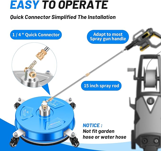 14" Pressure Washer Surface Cleaner with 4 Wheels - Coated Blue Stainless Steel Surface Cleaner for Pressure Washer Attachment for Concrete, Driveway, Patio, Sidewalk, Deck and Driveways - PWS14B