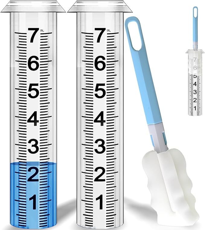 Rain Gauge Replacement Tube, Rain Gauge Outdoor Best Rated Tube,7" Capacity Accurate Rain Gauge Tube, Rain Gauge Outdoor Freeze Proof Measure Tube,2 pc Plastic Rainfall Meter Tube with 1 Brush