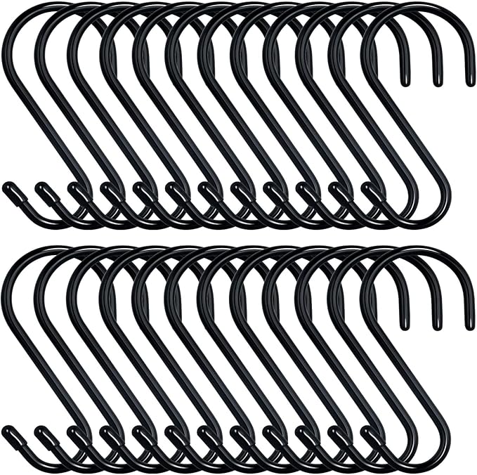 24 Pack 4 Inch Heavy Duty Large S Hooks - Vinyl & Rubber Coated Non Slip Metal S Hooks for Hanging Plants, Closet, Garden, Jeans, Jewelry, Pot, Pan, Cups, Towels