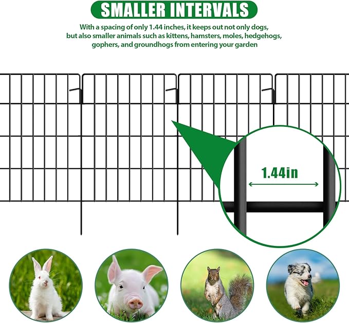 30 Pack Decorative Garden Fence Total 32.5ft (L) x 24in High 1.44" Gap Metal Wire Rustproof Small Animal Barrier Fence Easy Assembly Patio Yard Seedlings Protection Fencing Border Black