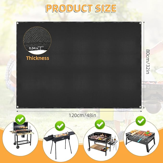Under Grill Mat for Outdoor Grilling, 32 x 48 inches Double-Sided Fireproof Waterproof BBQ Protector for Deck and Patio Under Grill Mat for Outdoor BBQ