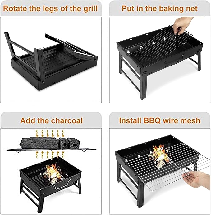 Barbecue Grill, Charcoal Grill Folding Portable Lightweight Barbecue Grill Tools for Outdoor Grilling Cooking Camping Hiking Picnics Tailgating Backpacking Party (Medium)