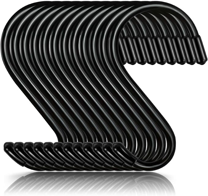 12 Pack 4 Inch S Hooks for Hanging Plants,Heavy Duty S Hook Vinyl Coated Non Slip Clothes Black S Hooks Pot Rack Closet Hooks for Hanging Plants, Clothes, Kitchen Utensil, Pots, Pans, Bags